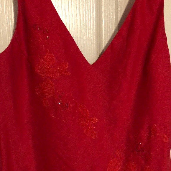 Red Linen Sleeveless Dress - Picture 2 of 4